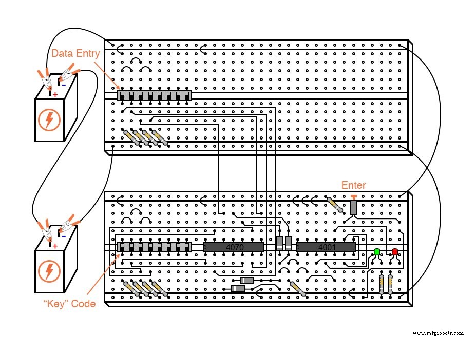 Een 4-Bit Combinatieslot Ontwerpen met XOR & NOR Poorten