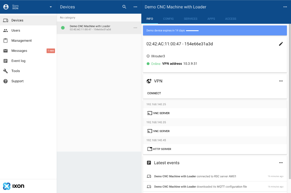 IXON Cloud Direct Ontdekken: Gratis Virtual Demo Device Voor Remote-toegang & IoT-testen