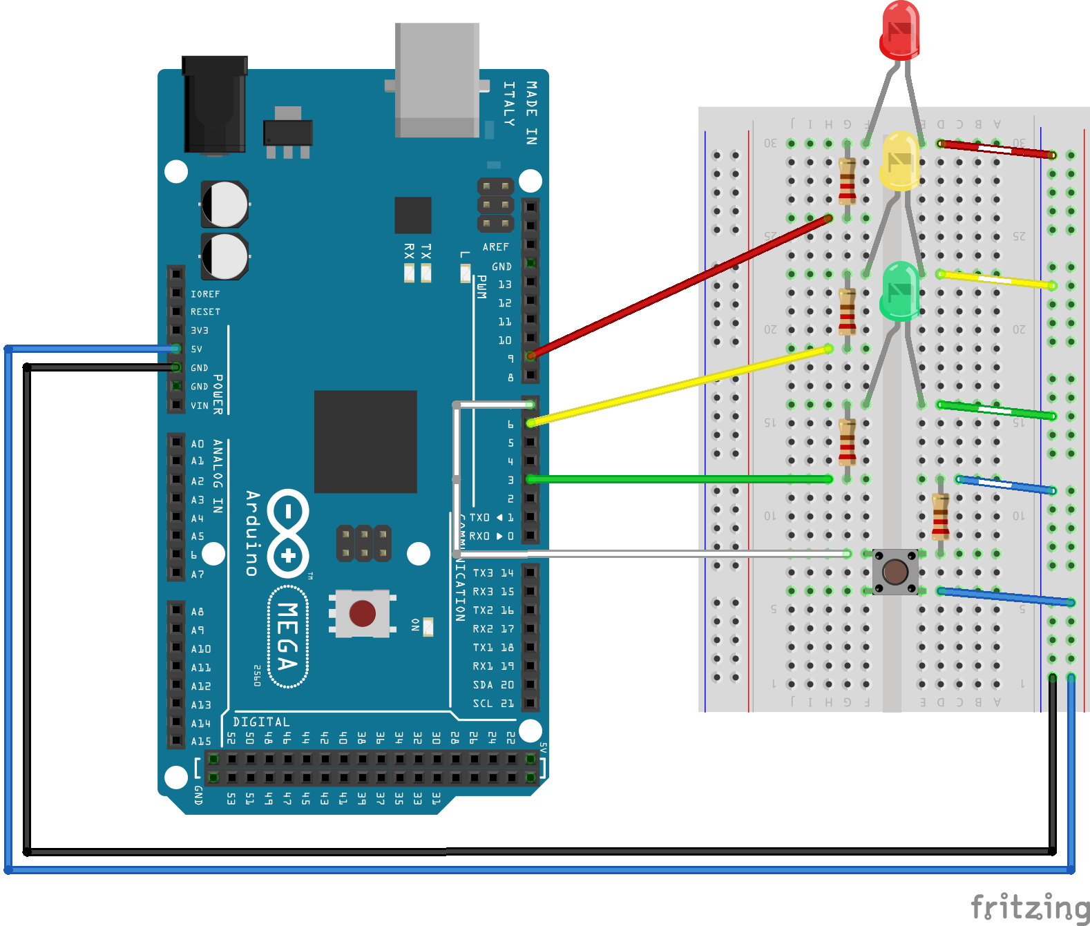 LED helderheid regelen met PWM via drukknop op Arduino Mega