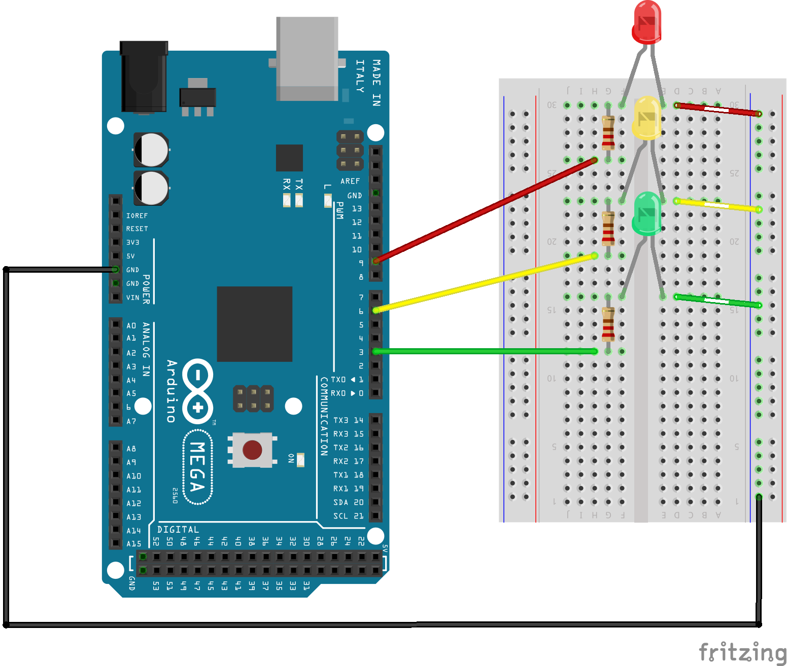 LED helderheid regelen met PWM via drukknop op Arduino Mega