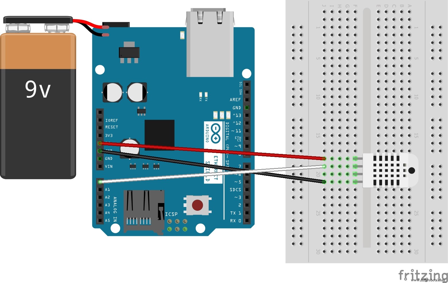 Arduino temperatuur- en vochtigheidslogger met DHT11 en Ethernet Shield