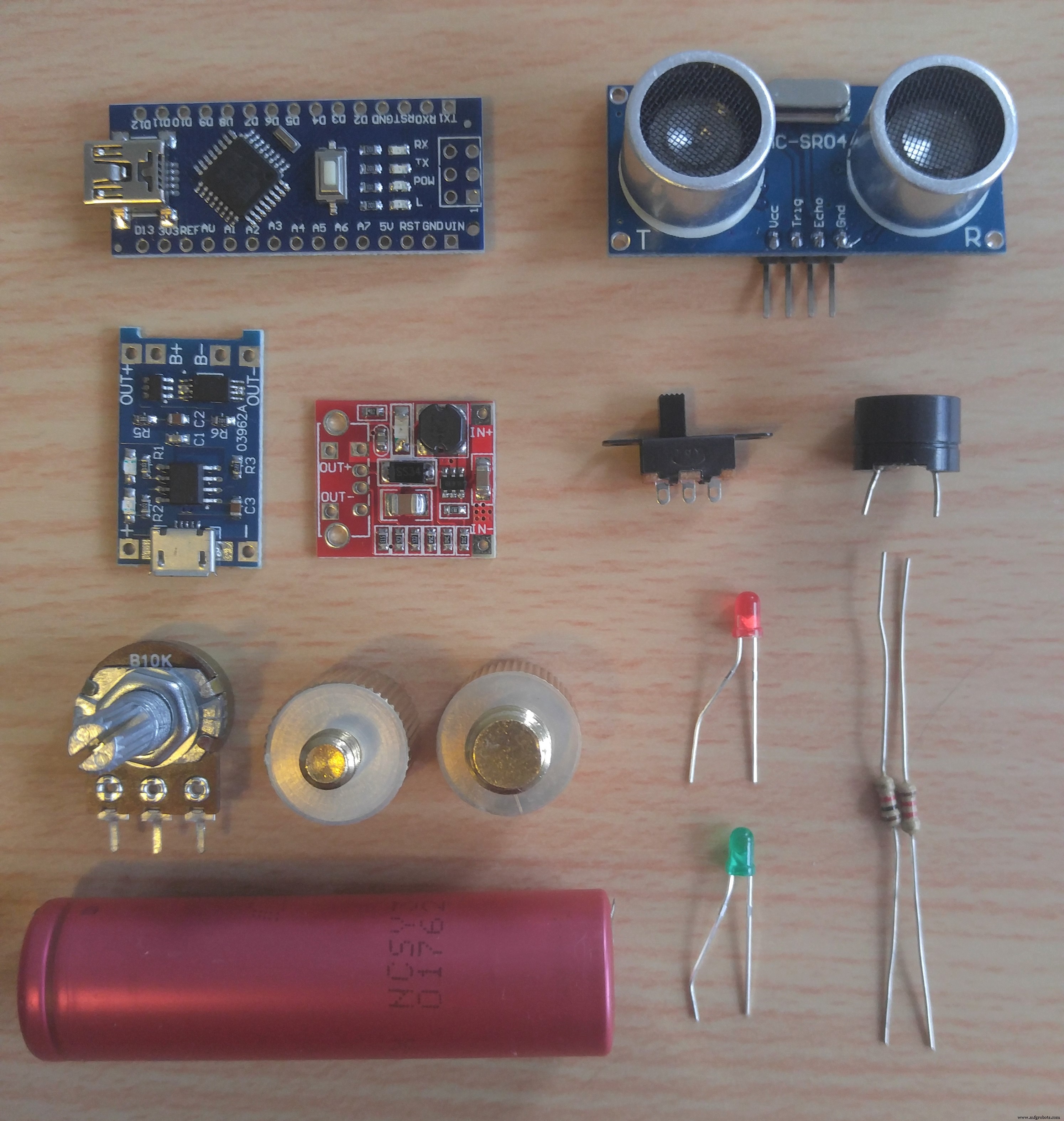 Draagbare Afstandsdetector – Arduino Nano DIY Kit met HC-SR04, 18650 Accu en 3D-geprinte Behuizing