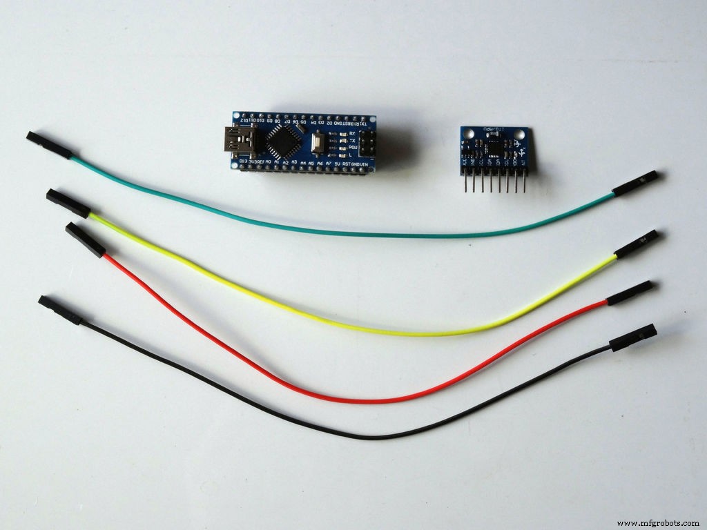 Kantelhoeken berekenen uit MPU6050 versnelling met Arduino Nano en Visuino
