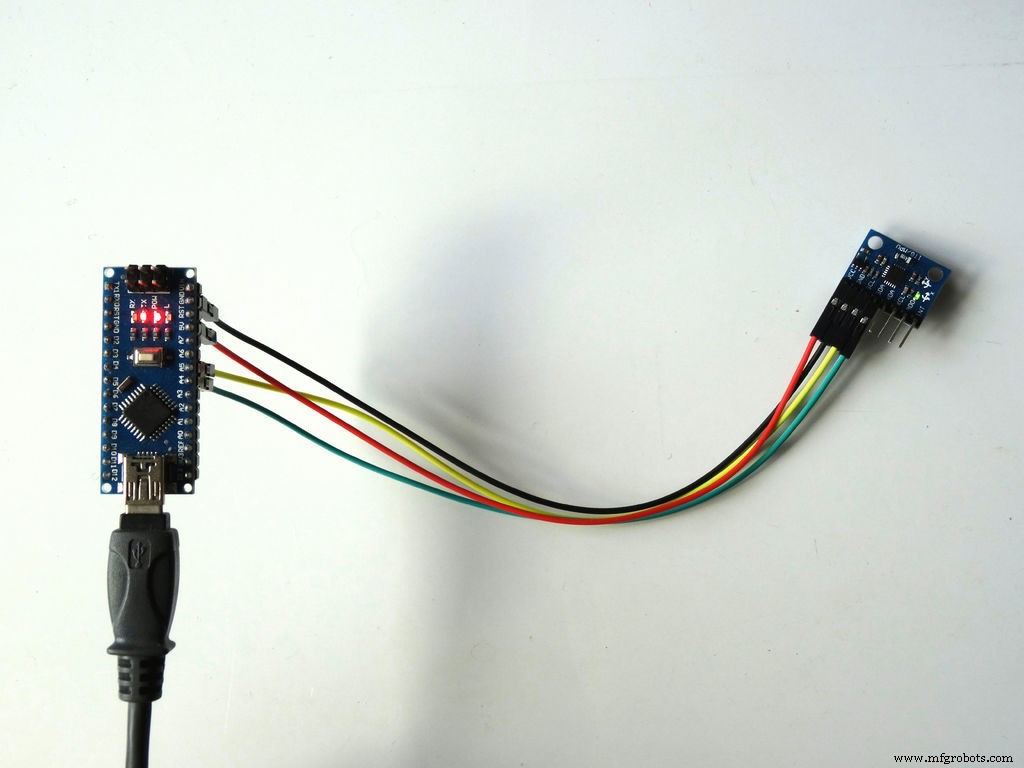 Kantelhoeken berekenen uit MPU6050 versnelling met Arduino Nano en Visuino
