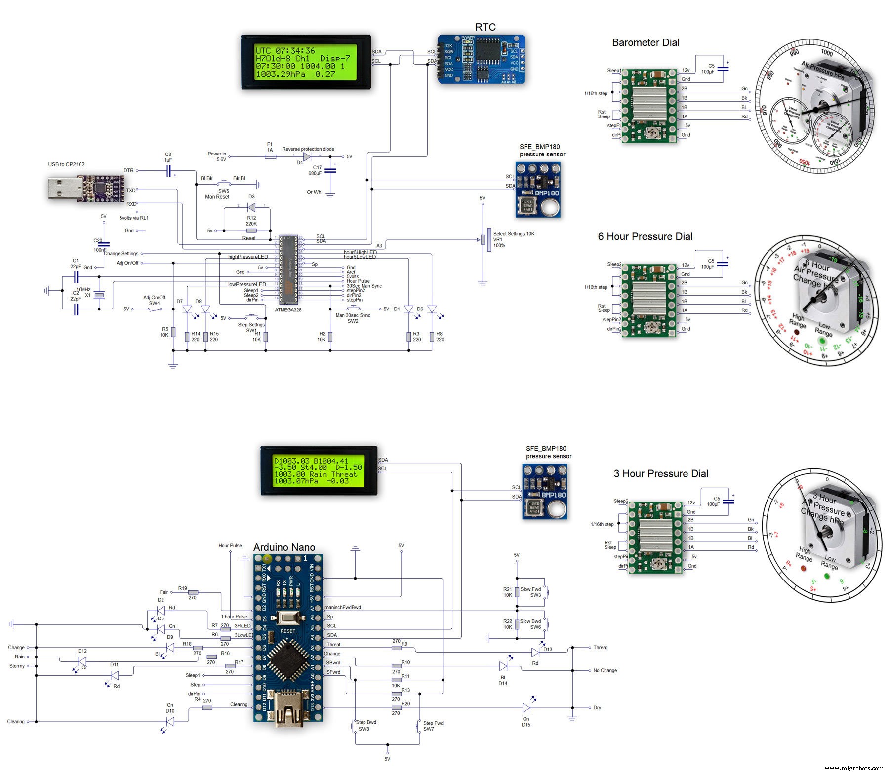 Precisie luchtdrukmeter: Arduino UNO & Nano barometer met dubbele wijzers