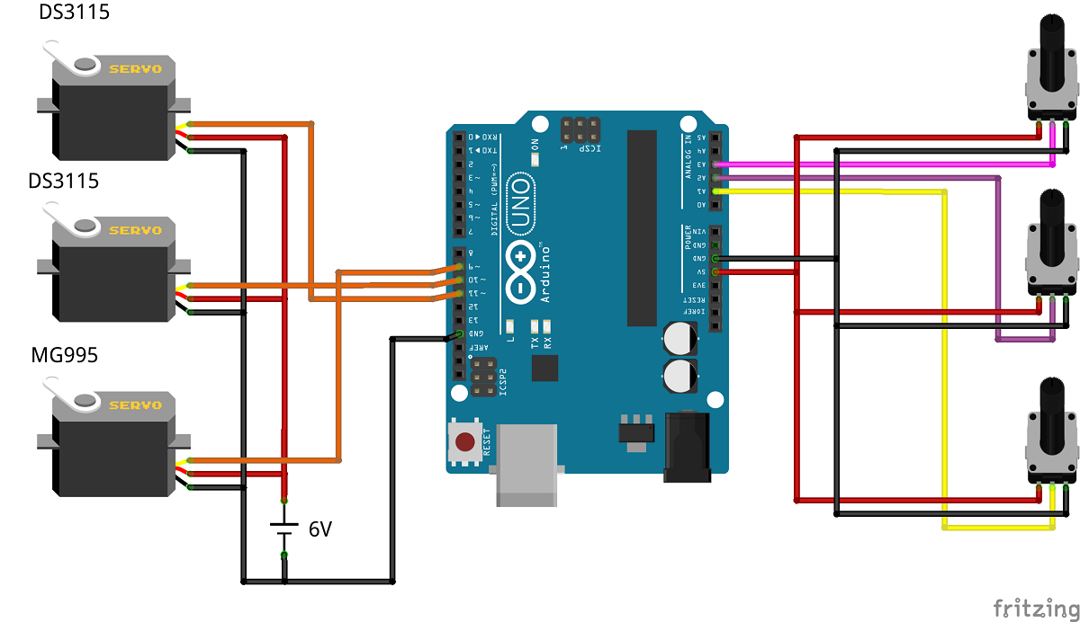 Arduino-aangedreven Robotarm met Aangepaste Controller – Servo & Potentiometer Bouw