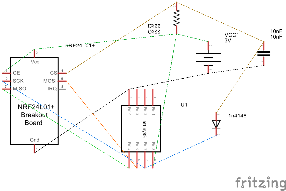 Efficiënte 3-pins draadloze sensoroverdracht met nRF24L01+ en ATtiny85