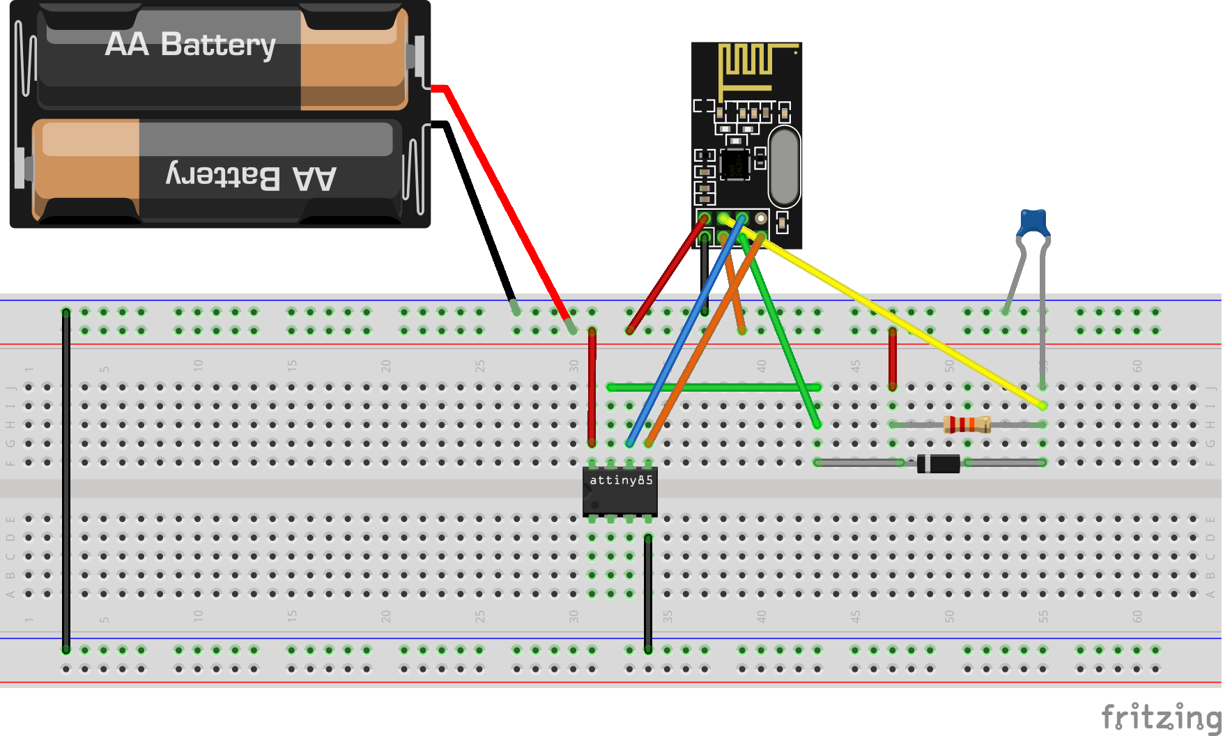 Efficiënte 3-pins draadloze sensoroverdracht met nRF24L01+ en ATtiny85