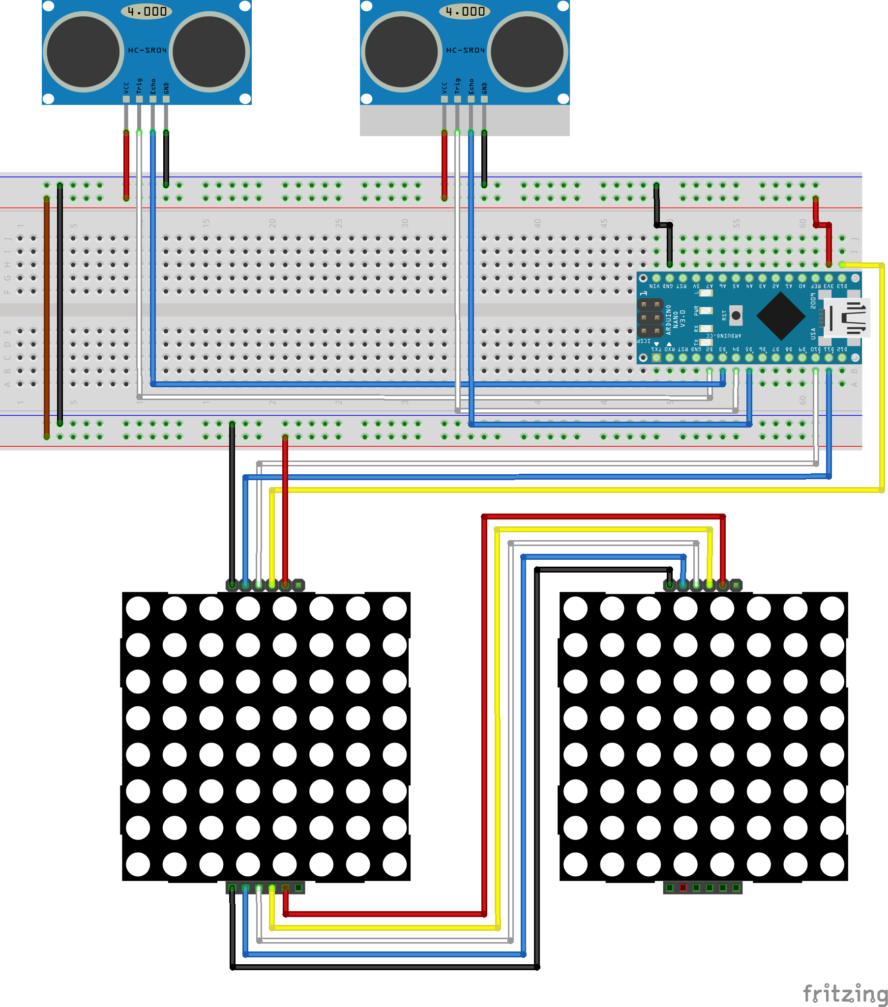 Ultrasonische Ogen: Interactieve 8x8 LED-matrix Afstandssensor