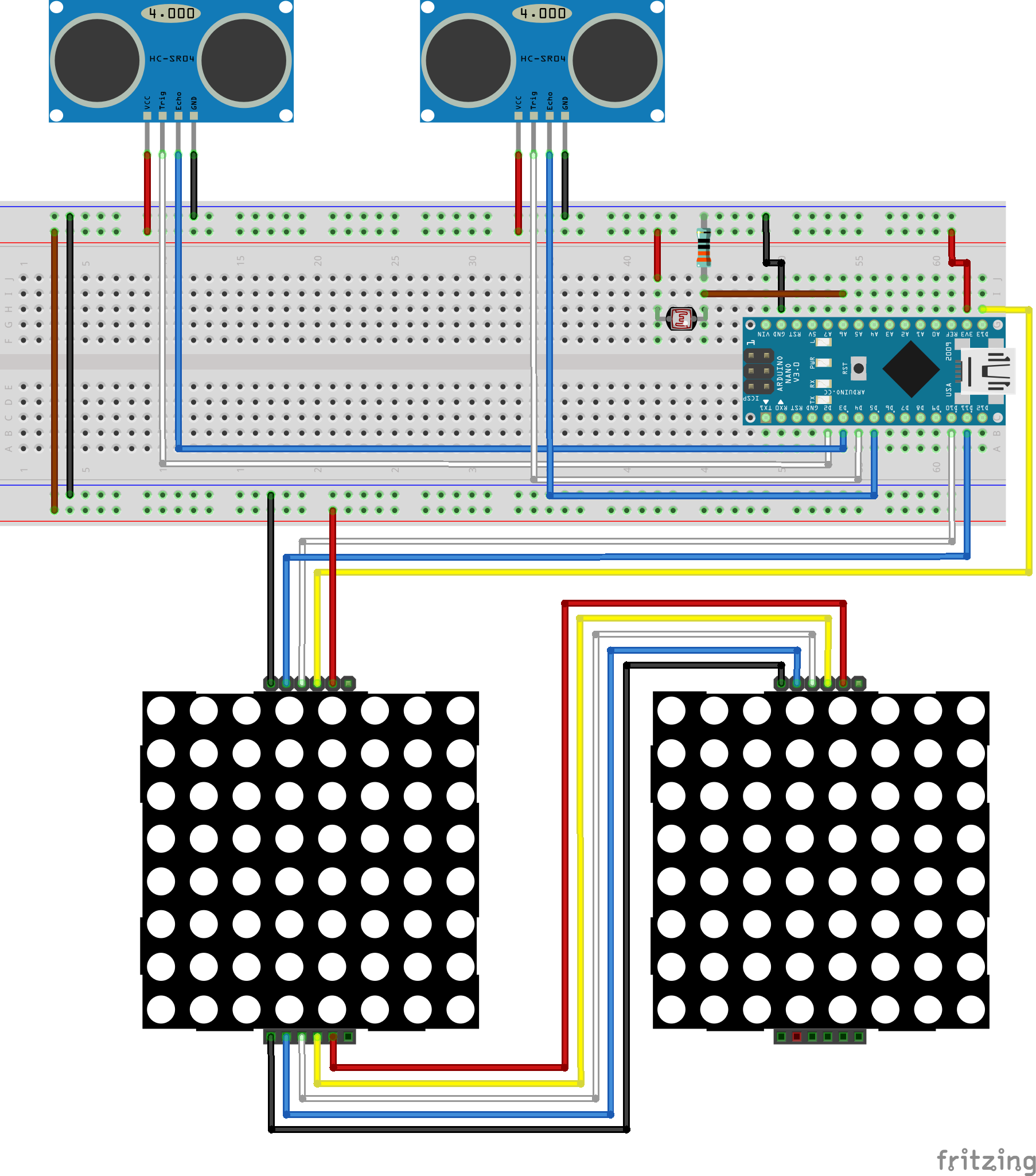 Ultrasonische Ogen: Interactieve 8x8 LED-matrix Afstandssensor