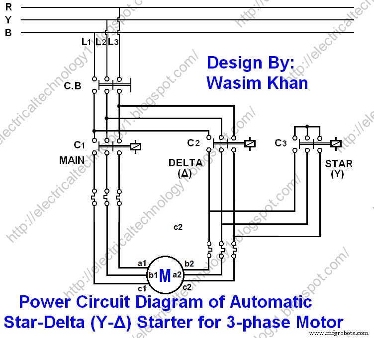 Automatische Ster-Driehoek Starter met Timer: 3-fase AC-motor Vermogen, Besturing & Bedradingsschema